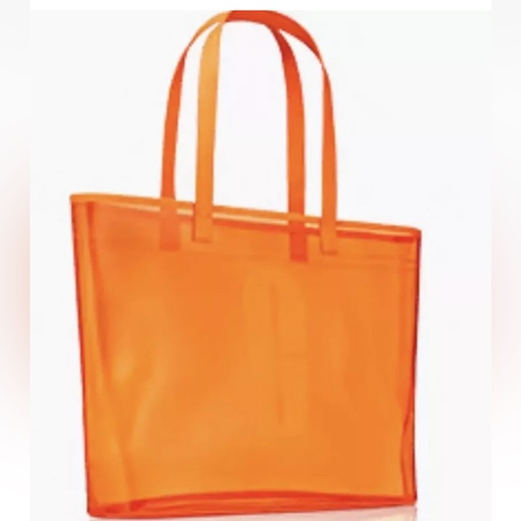 Clinique Handbags - Clinique Happy Orange Clear Plastic PVC Large Tote Bag Beach Bag